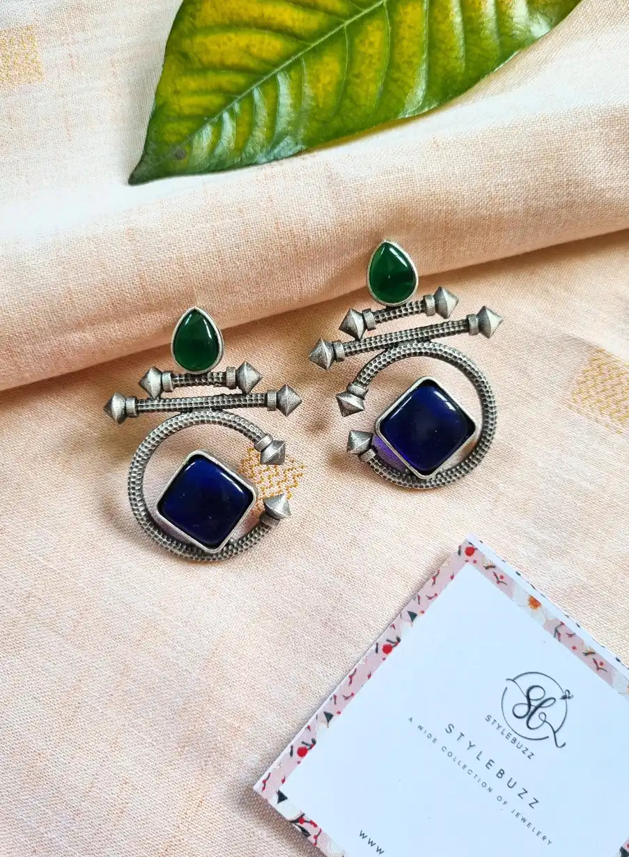 Blue Square Monalisha Stone Earrings