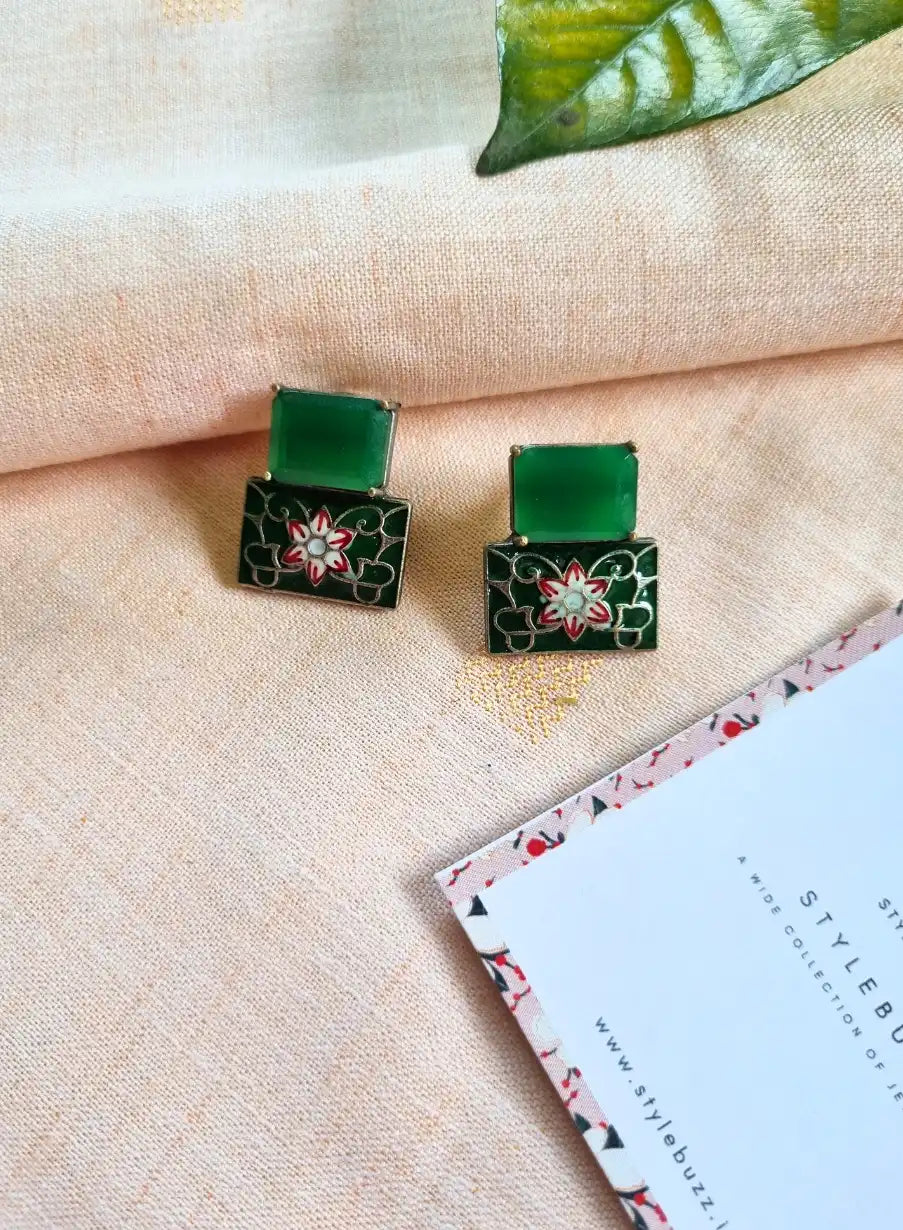 Green Monalisha Stone Silver Replica Stud