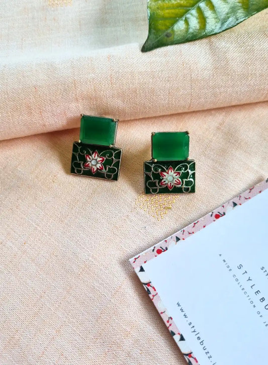 Green Monalisha Stone Silver Replica Stud