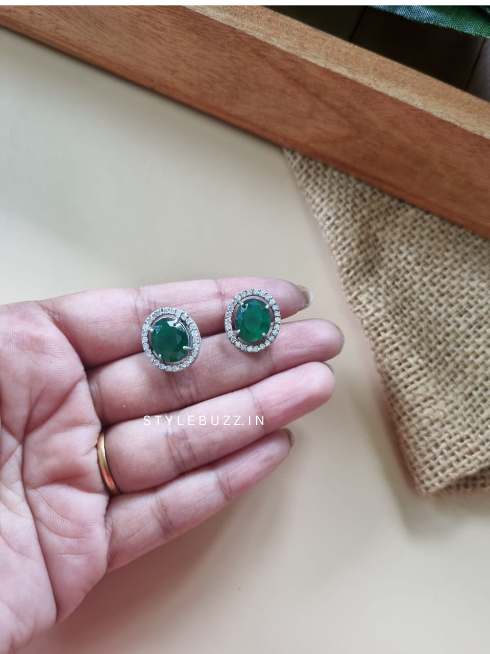 Silver Replica Deep Green Stoned Trendy Stud