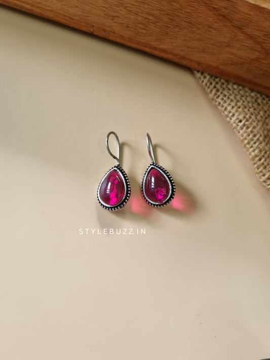 Silver Replica Pink Stoned Small Earrings