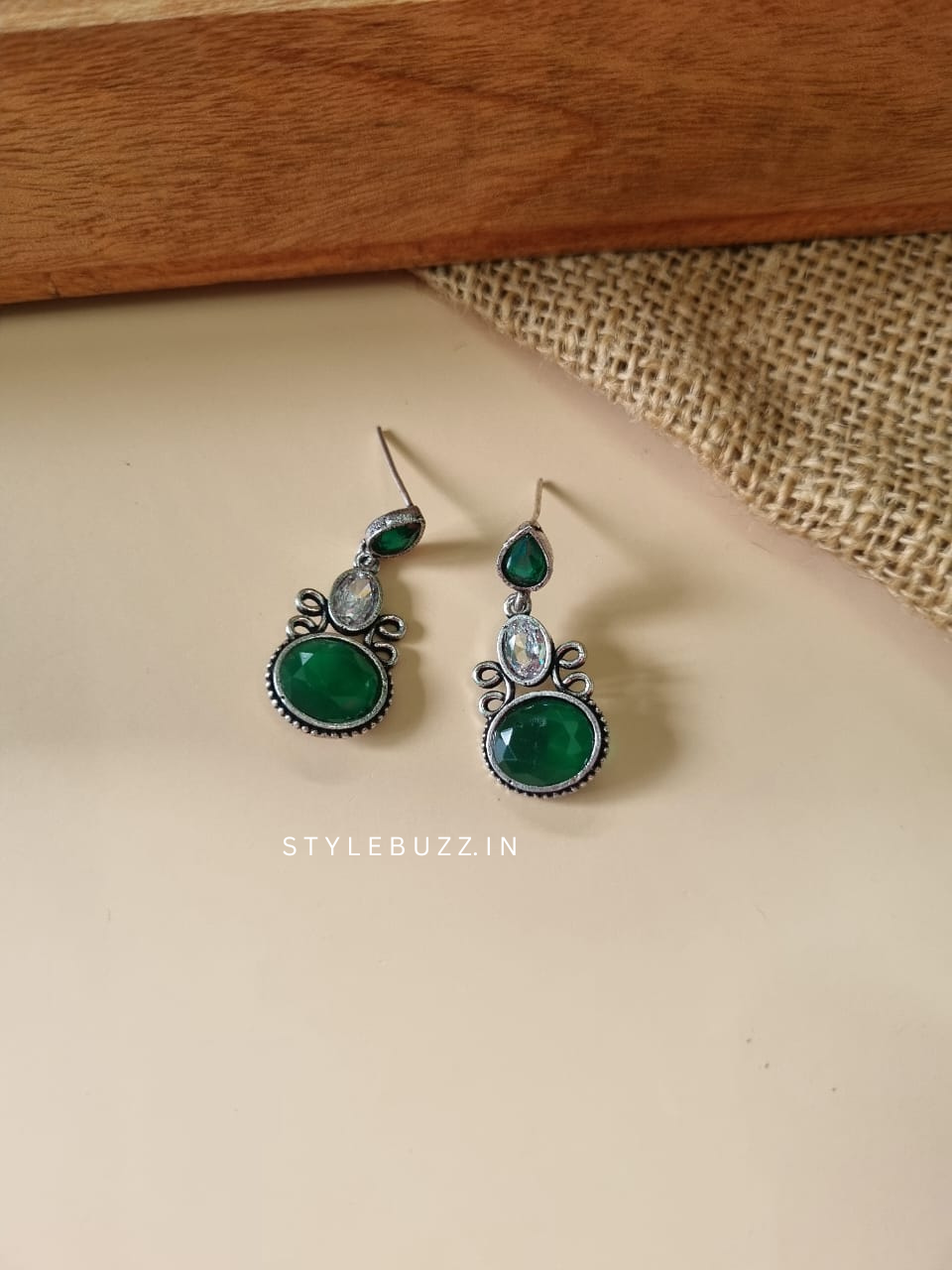 Silver Replica Green And White Stoned Fancy Stud