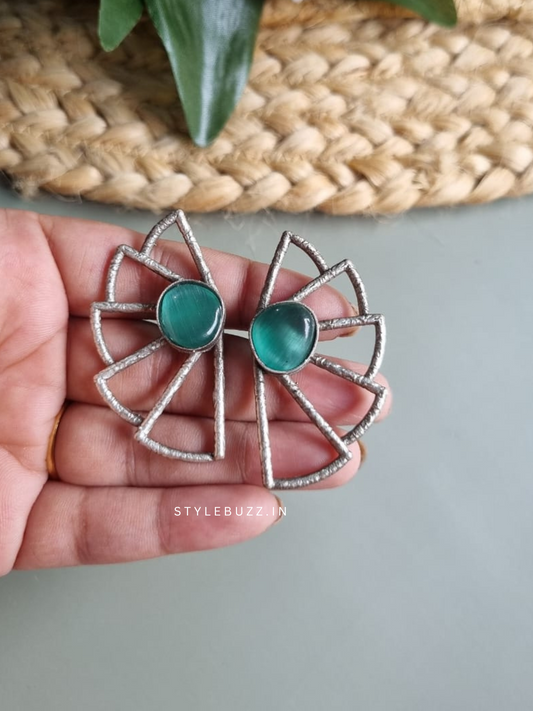 Silver Replica Sea Green Stoned Stylish Stud