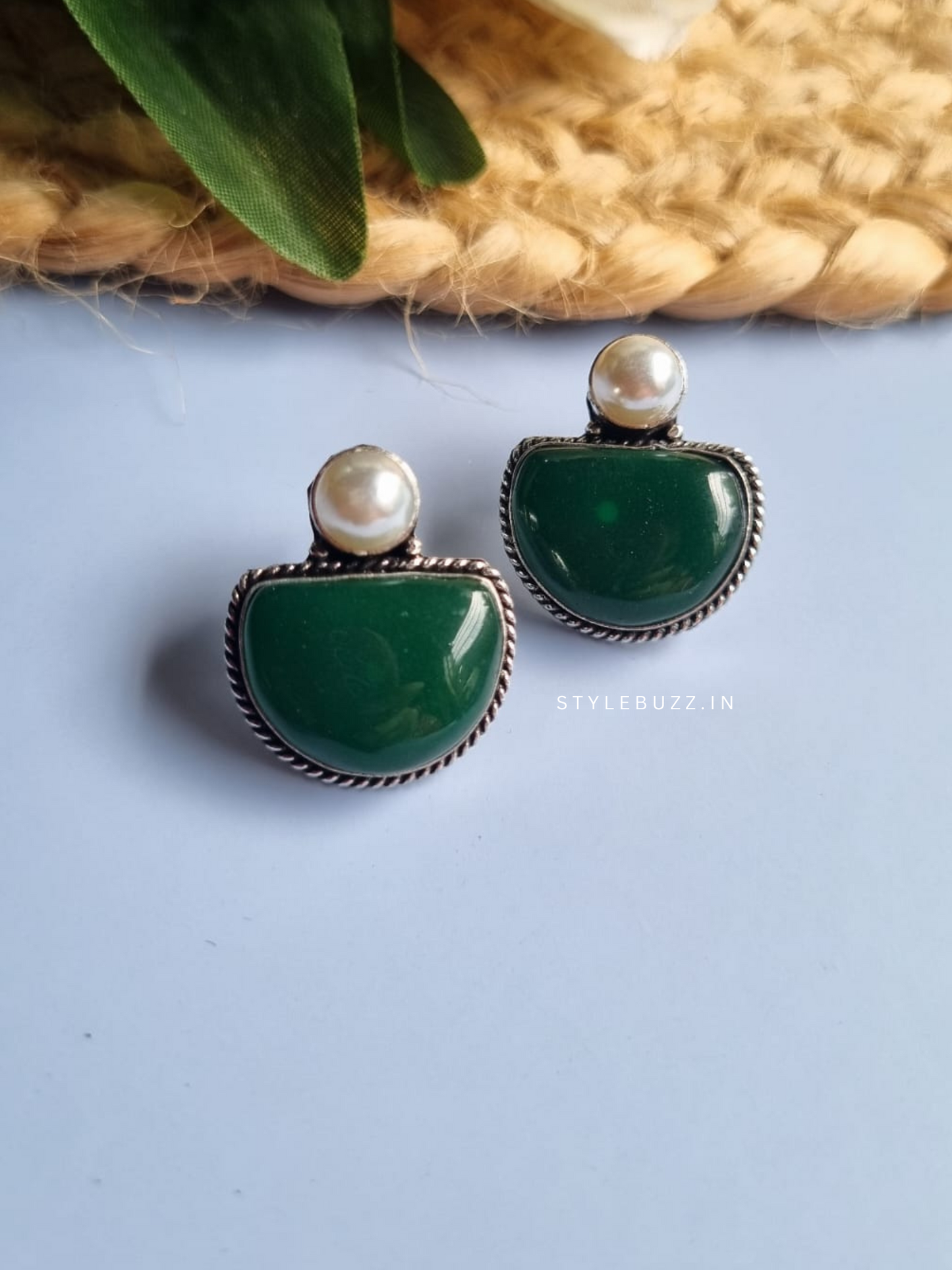 Silver Replica Green Colored Stud