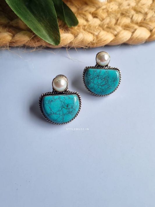 Silver Replica Sky Blue Colored Stud Earrings