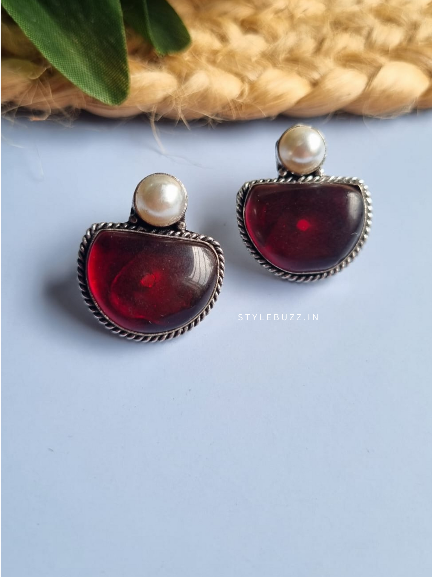 Silver Replica Maroon Colored Fancy Stud