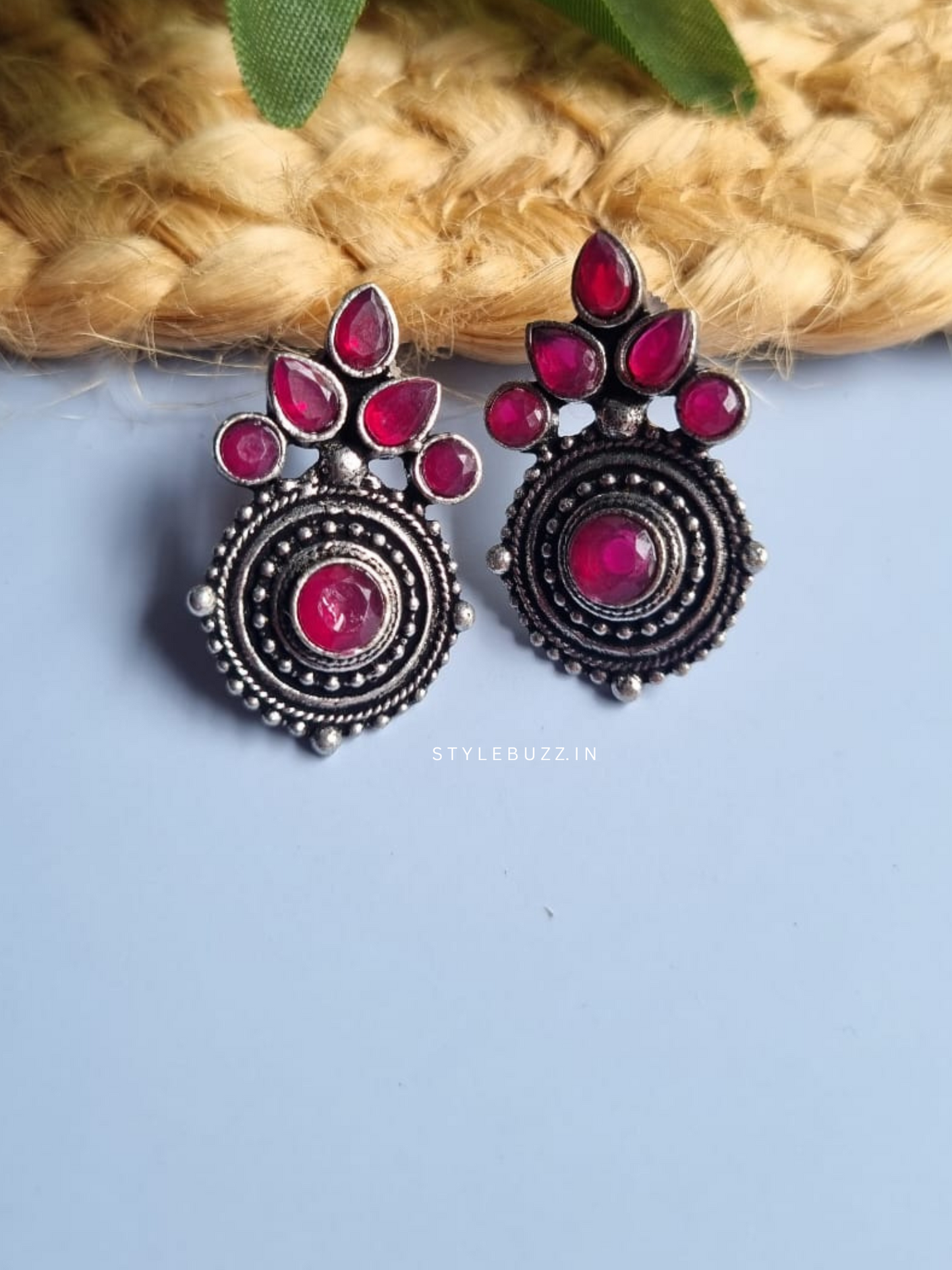 Silver Replica Deep Pink Colored Trendy Stud