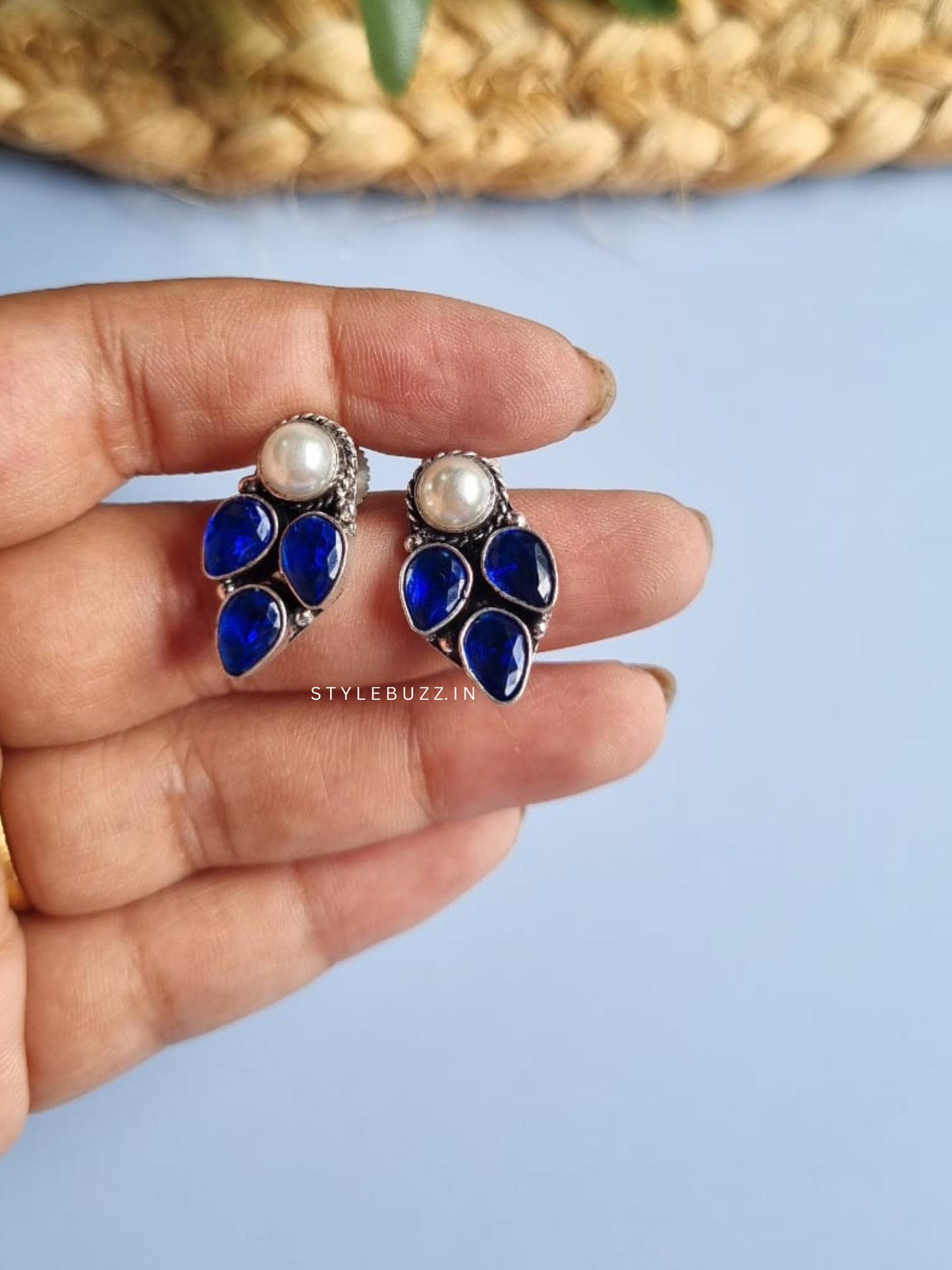 Silver Replica Blue Colored Simple Stud