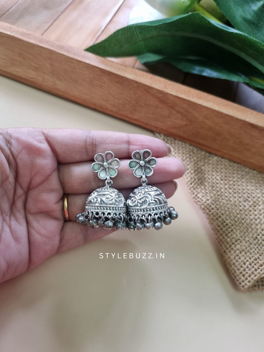 Silver Replica Flower Designed Traditional Looking Jhumka