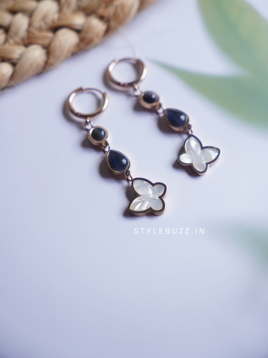 Anti Tarnish Butterfly Designed Blue Stoned Hook Earrings