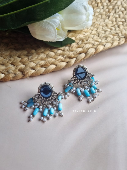 Silver Replica Blue Stoned Premium Earrings