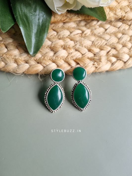 Silver Replica Green Boat Shaped Earring