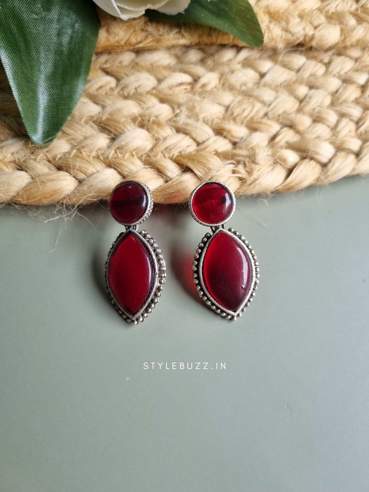 Silver Replica Red Boat Shaped Earring