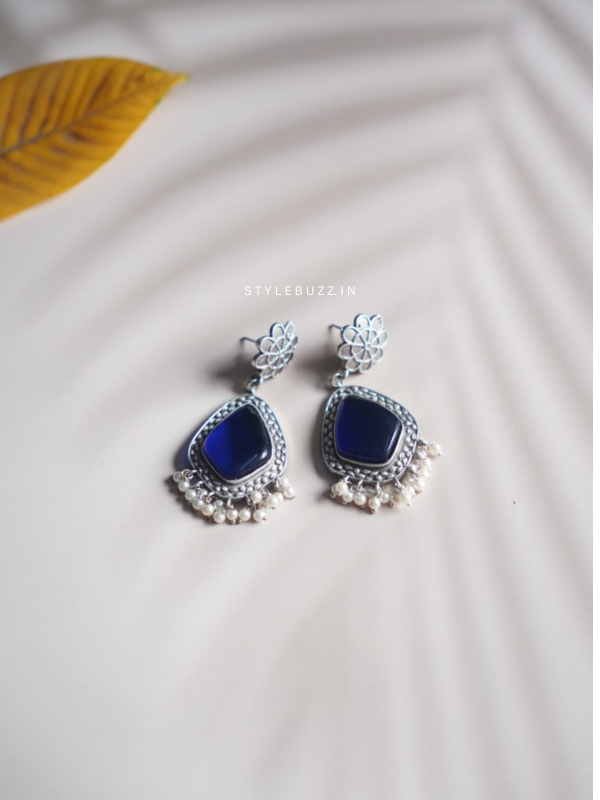 Silver Replica Stylish Blue Stoned Premium Earrings