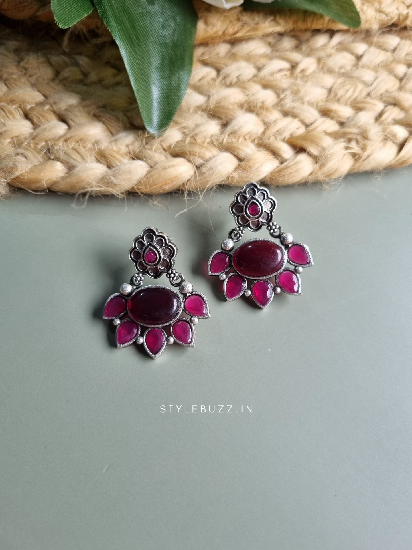 Silver Replica Trendy Ruby Pink Earrings