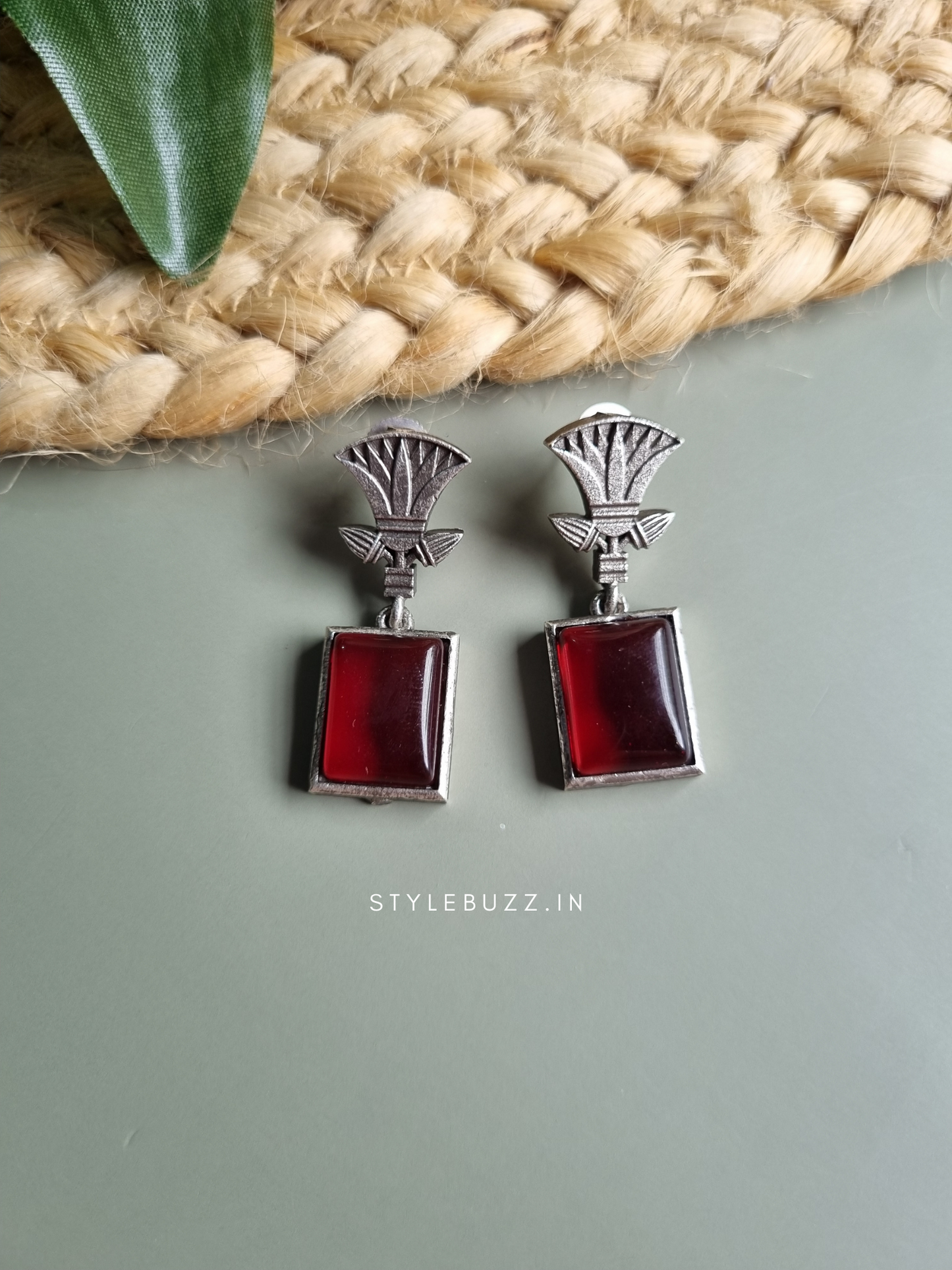 Silver Replica Trendy Red Square Earring