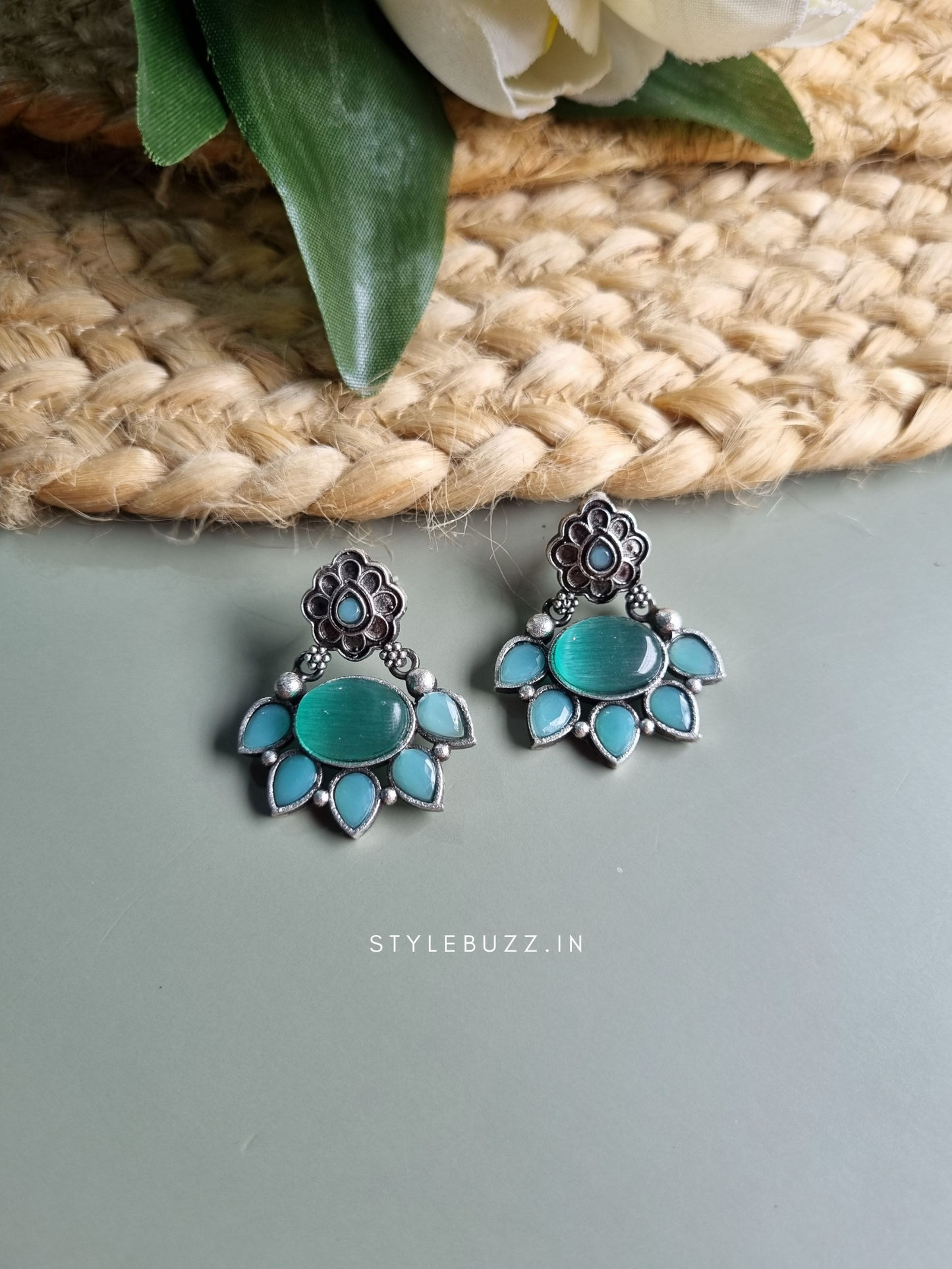 Silver Replica Trendy Sea Green Earrings