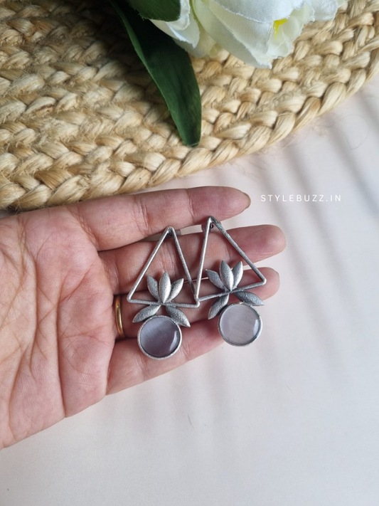 Unique Designed Silver Replica Gray Colored Earrings