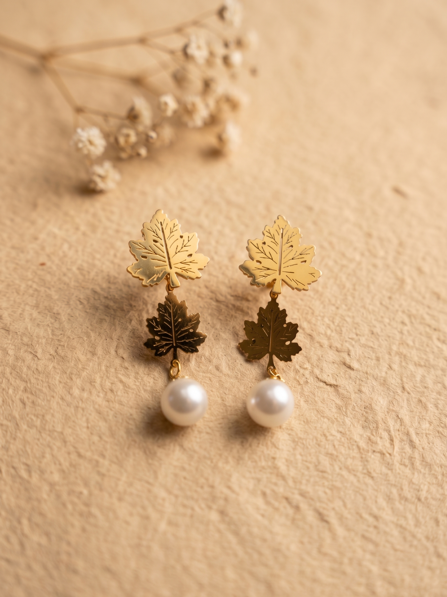 Waterproof Chinar leaf two layered earrings