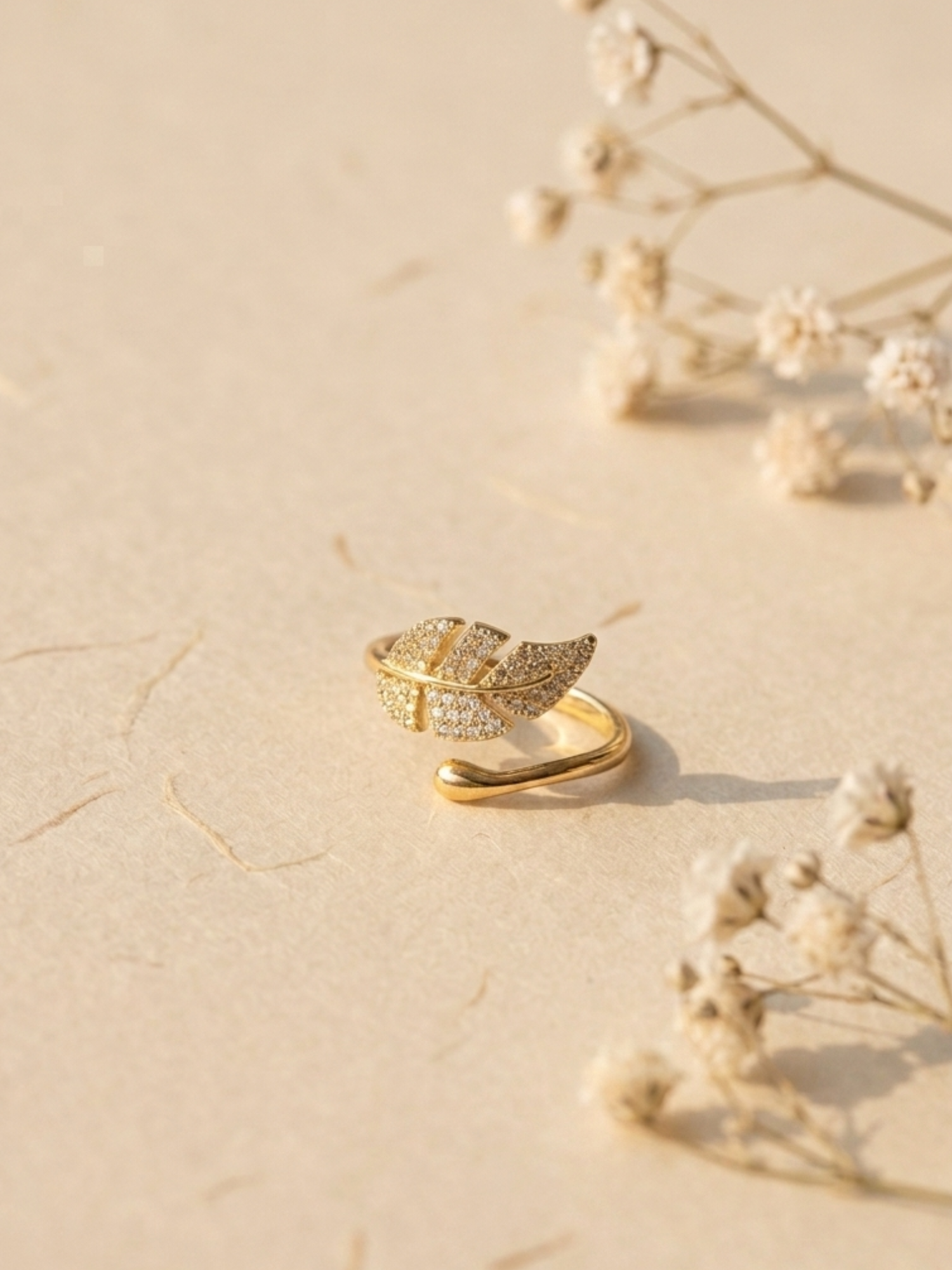 Waterproof adjustable Leaf ring with AD stones