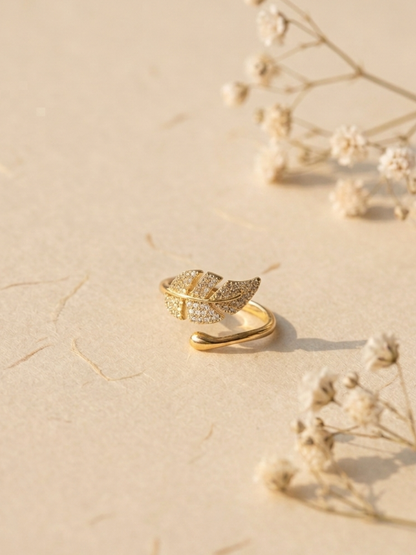 Waterproof adjustable Leaf ring with AD stones