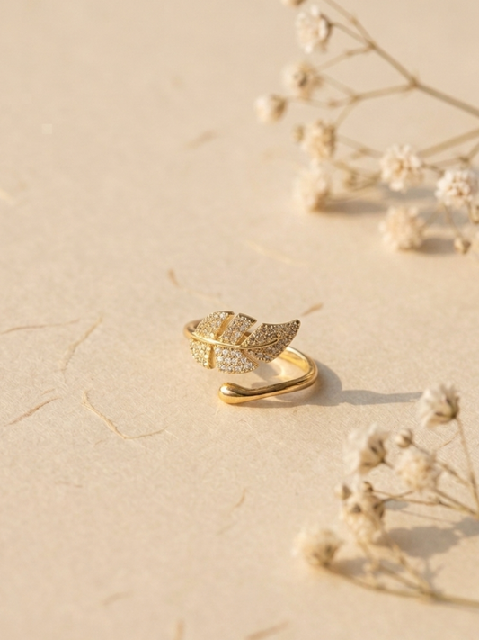 Waterproof adjustable Leaf ring with AD stones