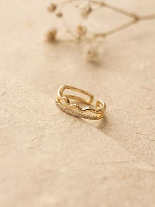 Waterproof adjustable crown shaped ring with AD stones