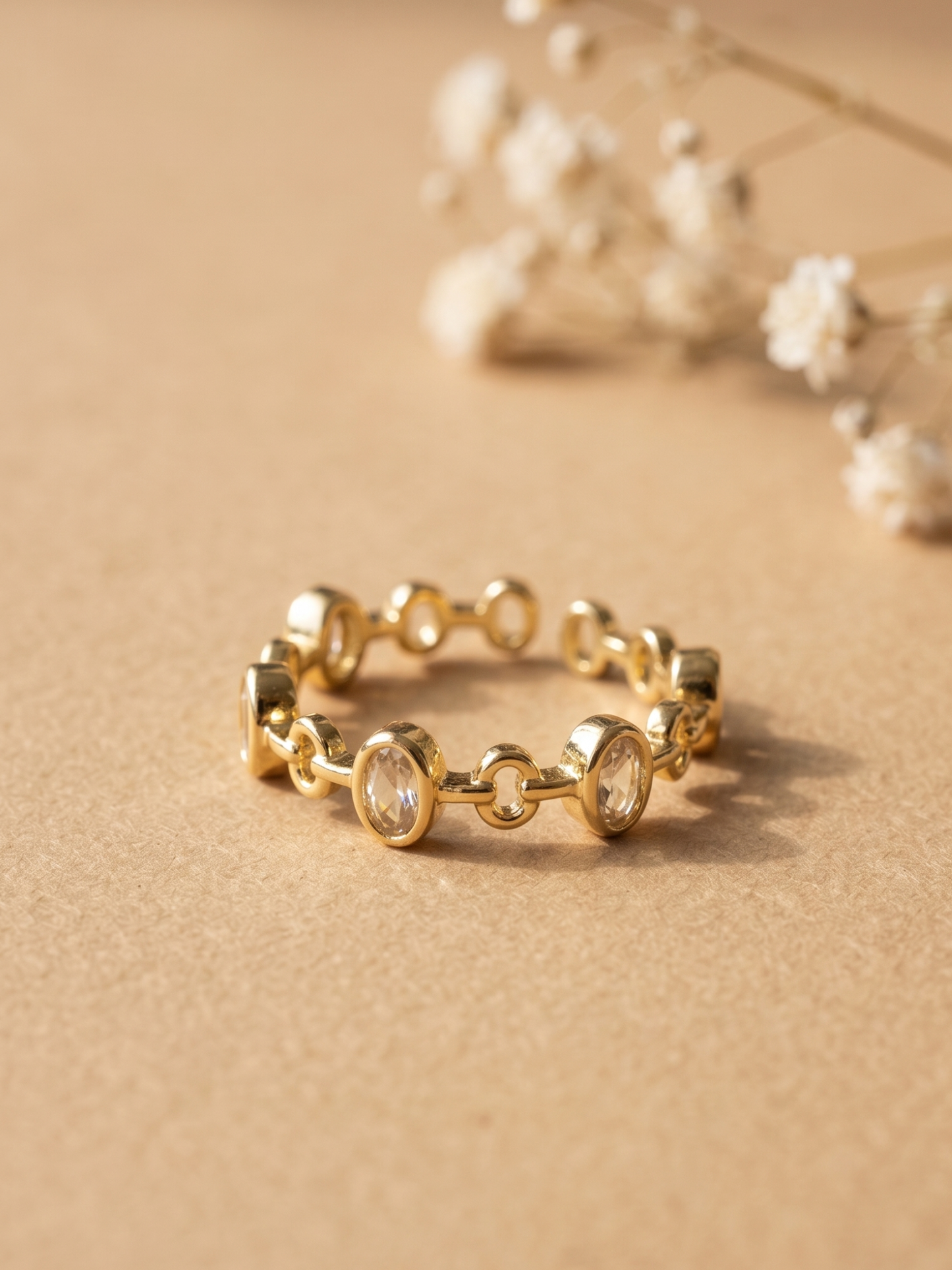 Waterproof adjustable geometric ring with AD stones