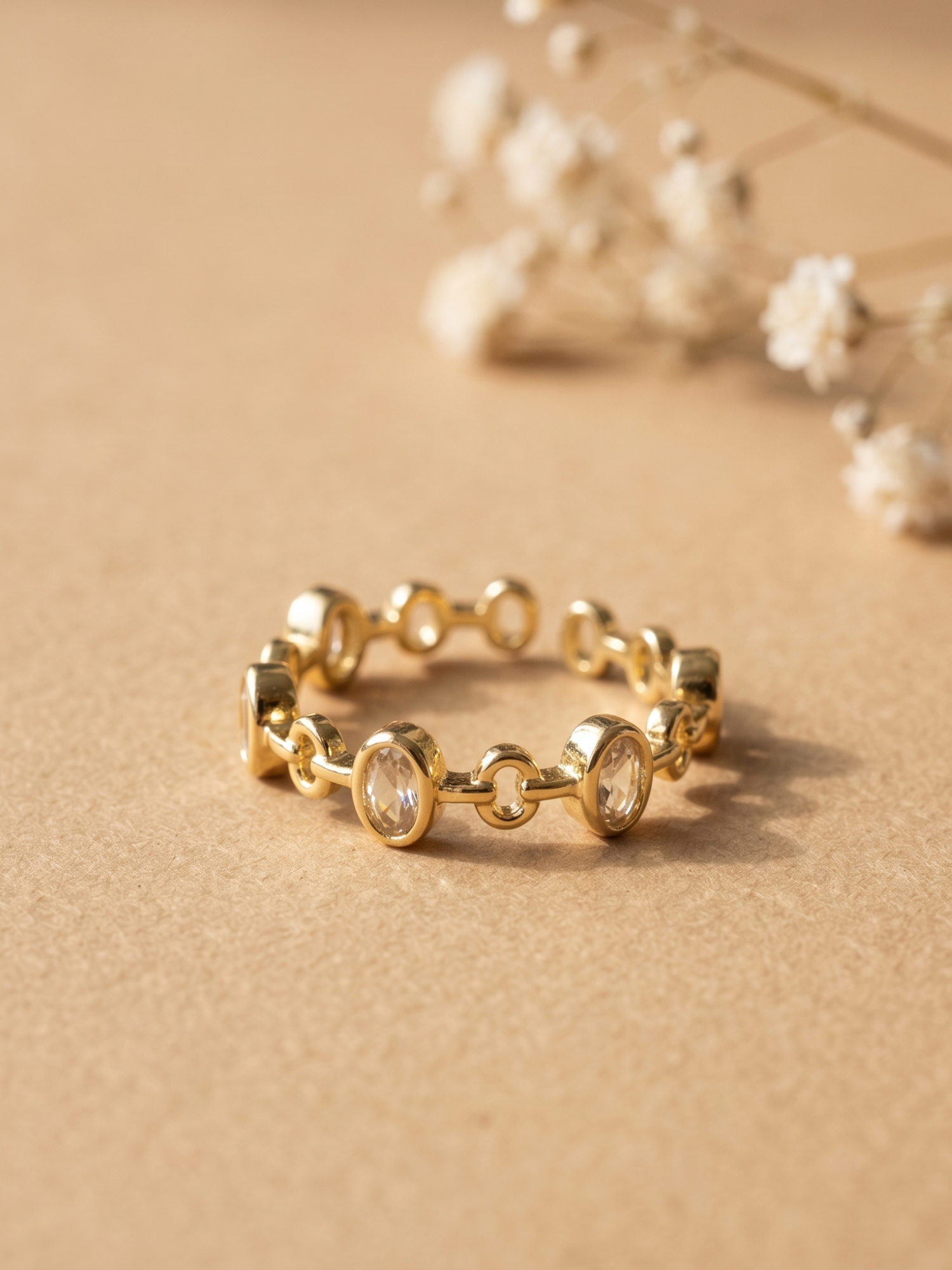 Waterproof adjustable geometric ring with AD stones