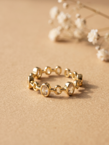 Waterproof adjustable geometric ring with AD stones