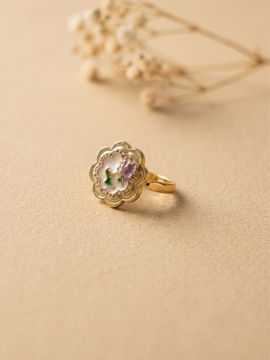 Waterproof adjustable meenakari ring with AD stones