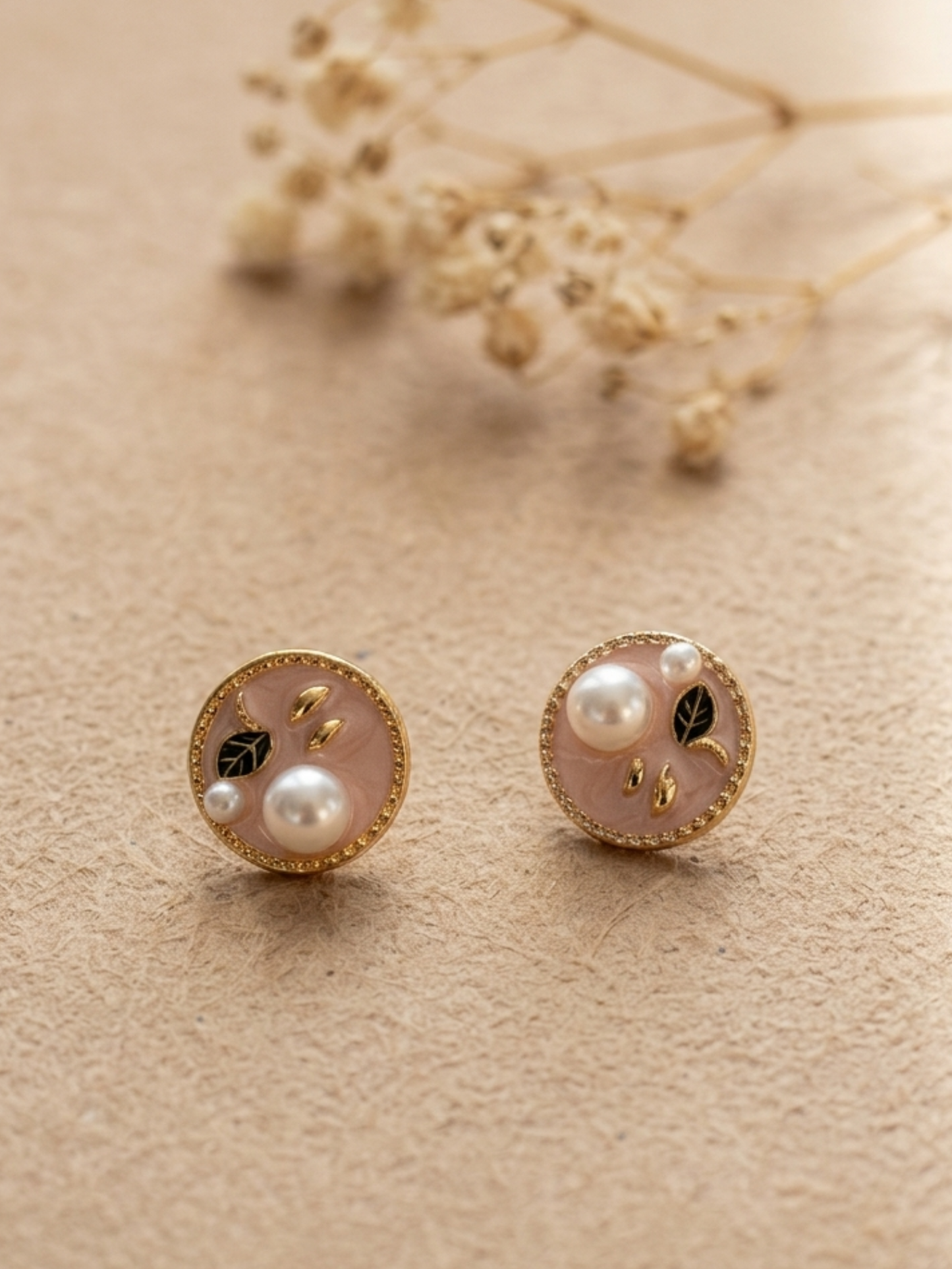 Waterproof small meenakari stud with pearl