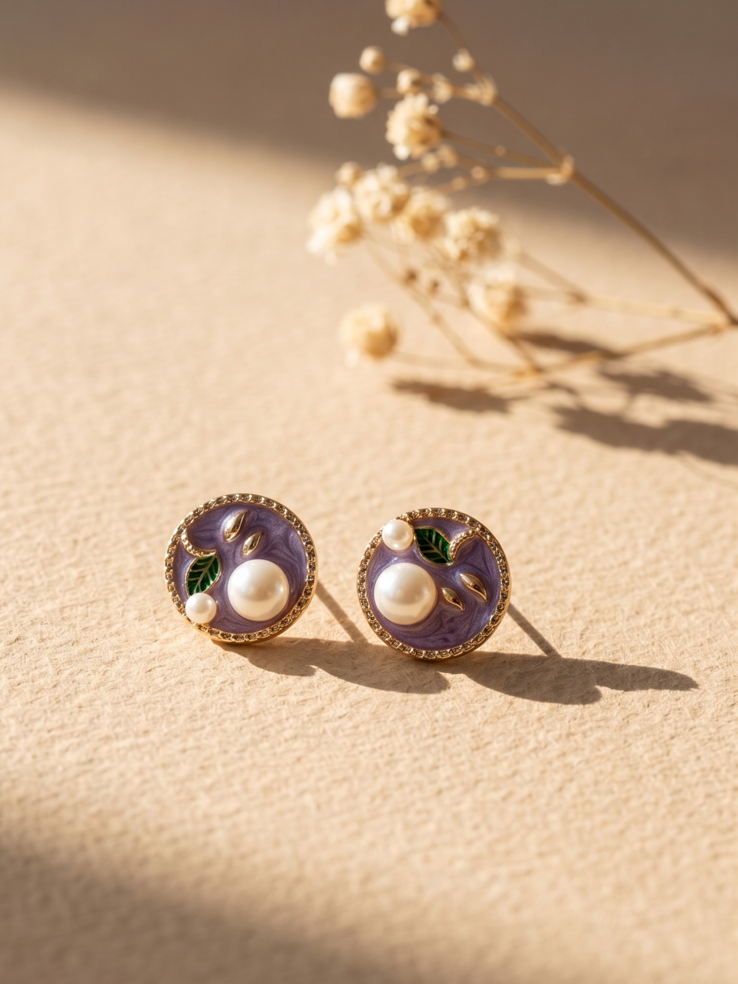 Waterproof small meenakari stud with pearl - Lavender