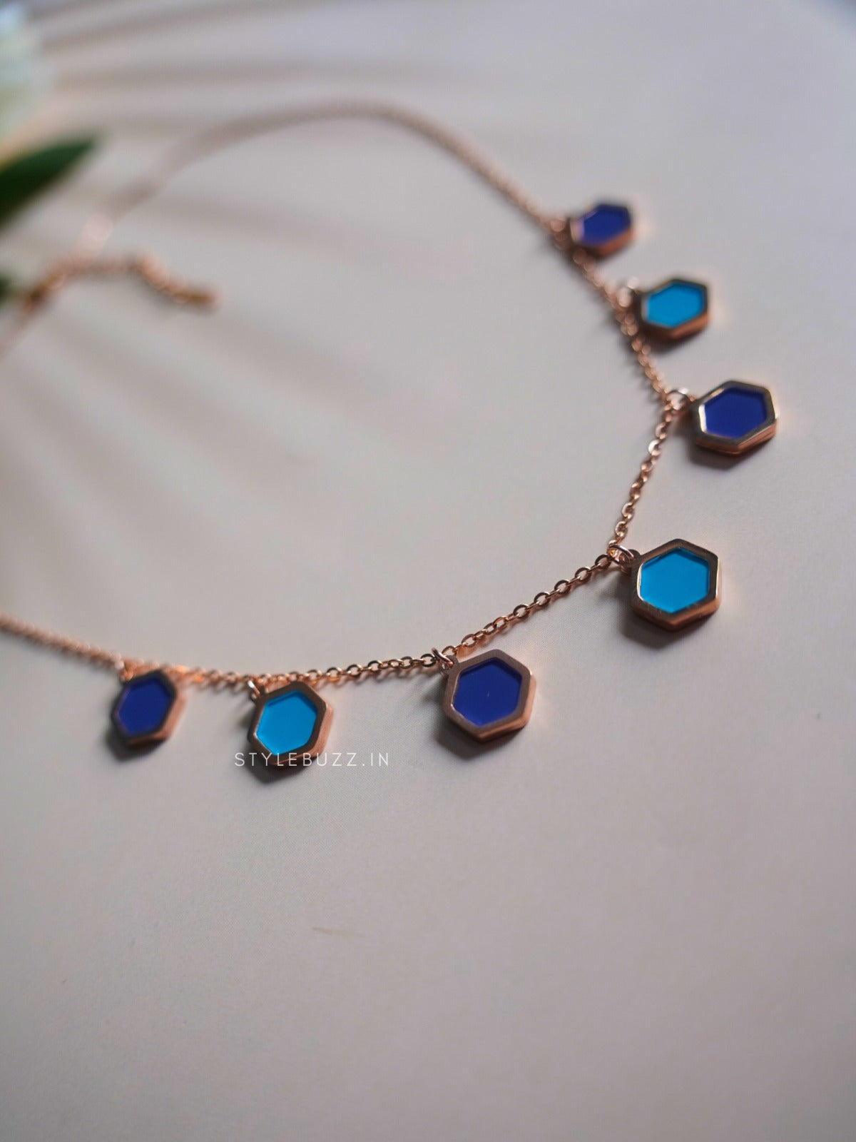 Anti Tarnish Sky and Blue Color Rose Gold Necklace