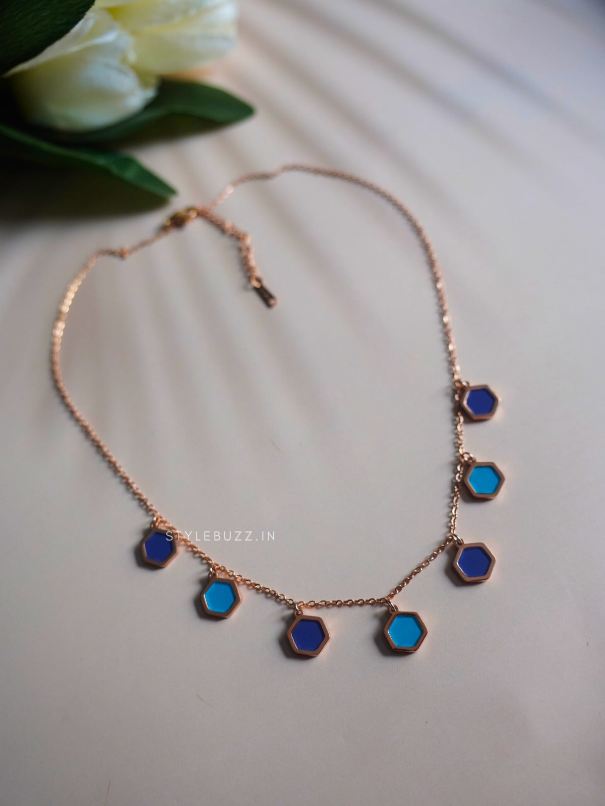 Anti Tarnish Sky and Blue Color Rose Gold Necklace