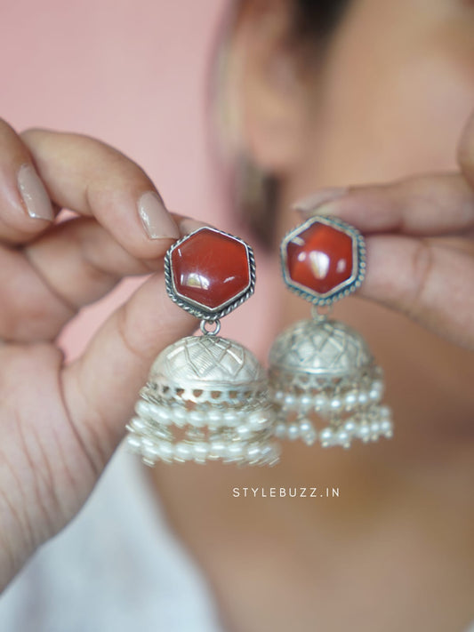 Premium Red Stoned Trendy Jhumka