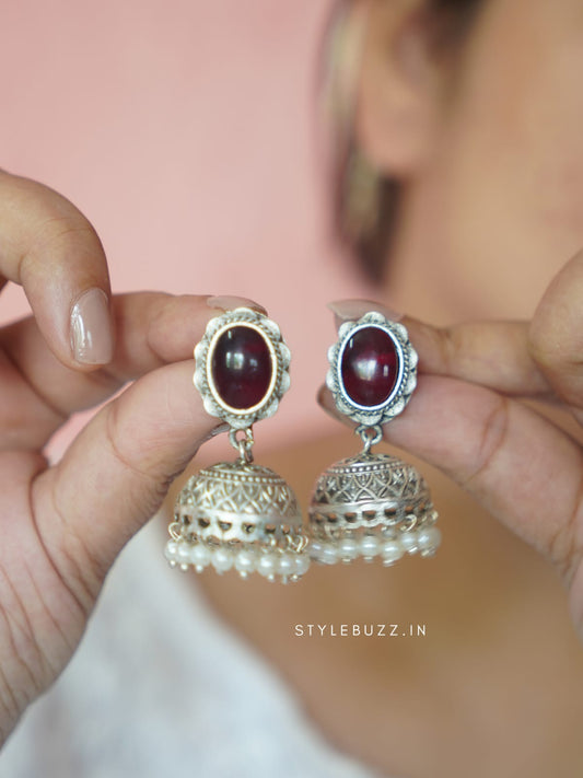 Premium Maroon Stoned Trendy Jhumka