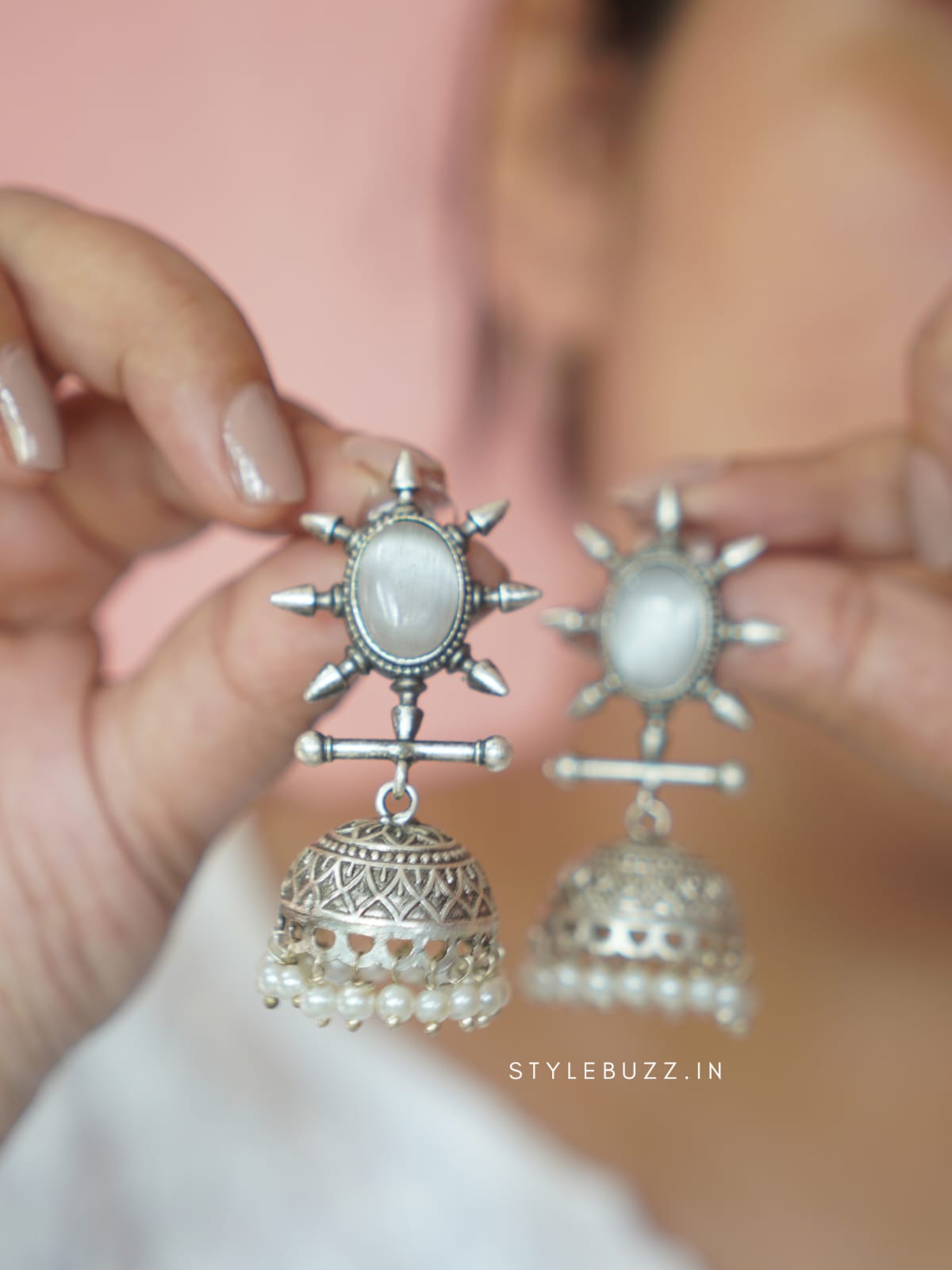 Premium Designed Grey Stoned Festive Jhumka