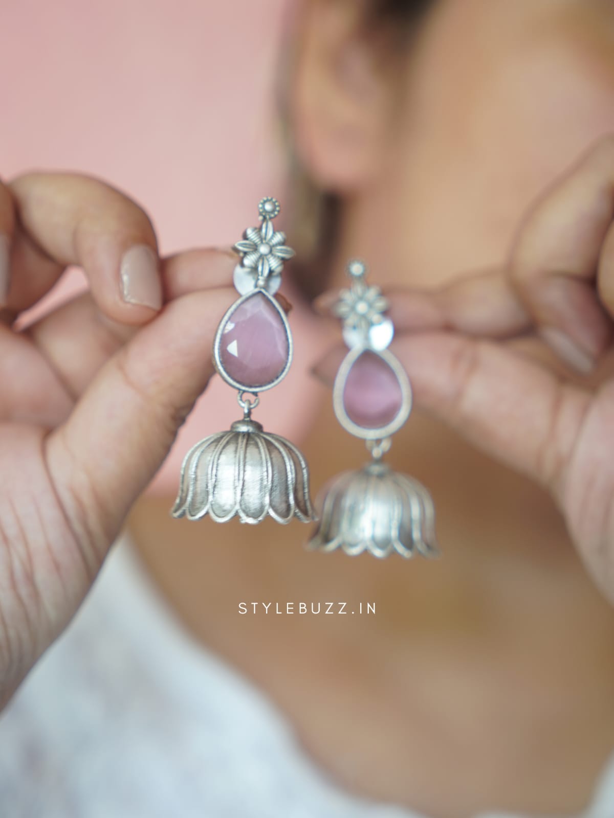 Premium Flower Designed Pink Stoned Earrings