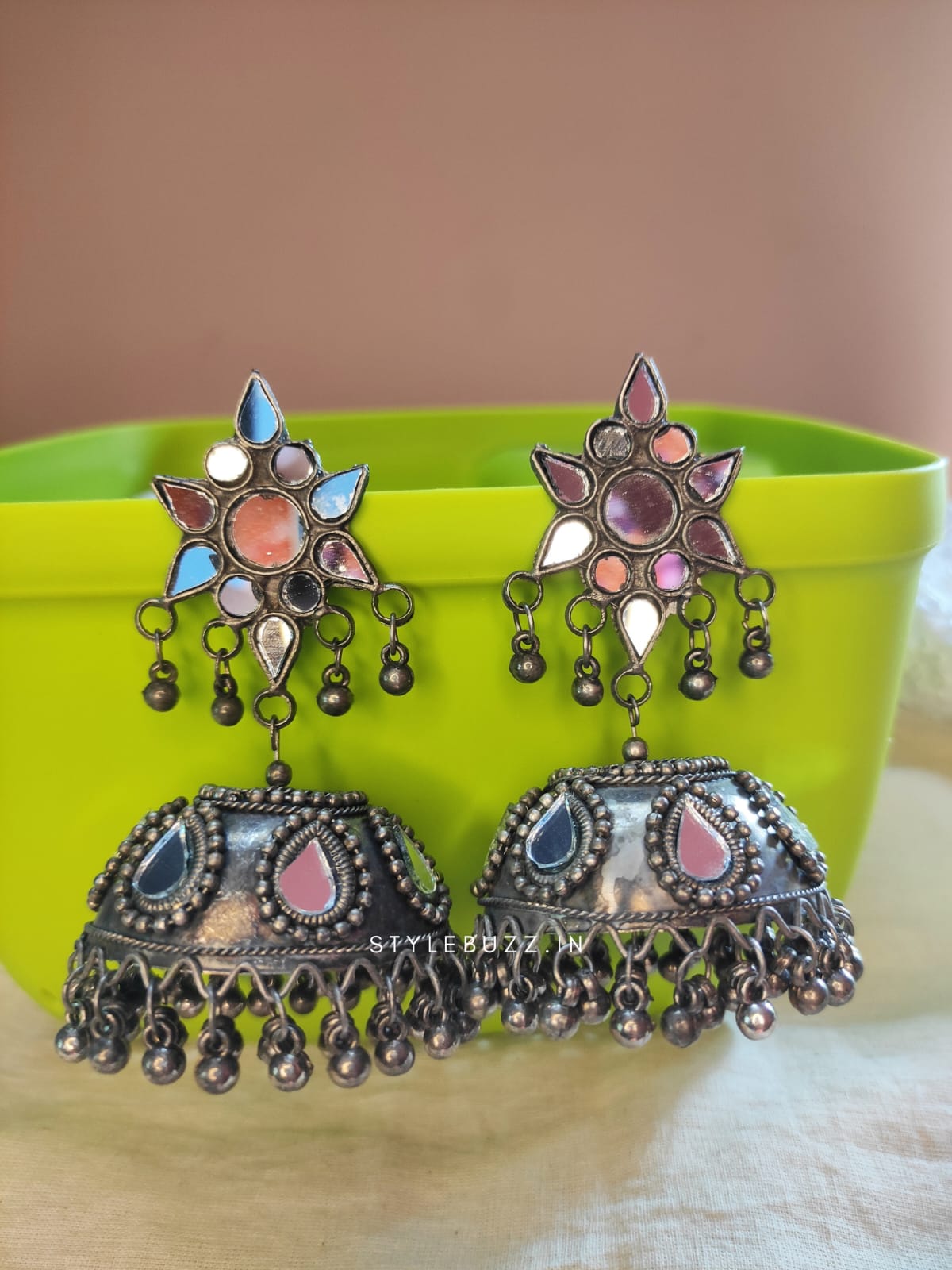 Black Polish Multi Color Earrings