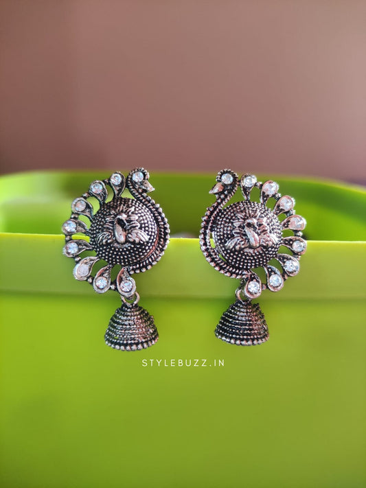 Black Polish Peacock Designed  Earrings