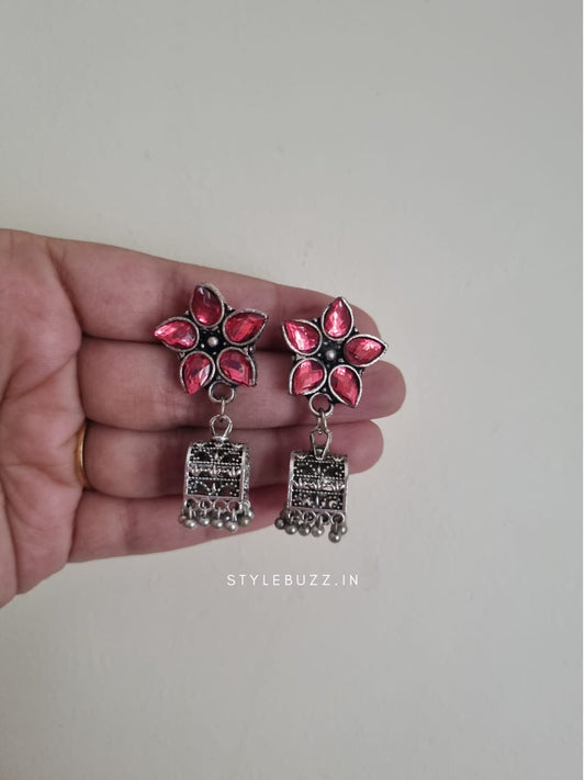 Black Polish Glossy Red  Stoned Fancy Earrings