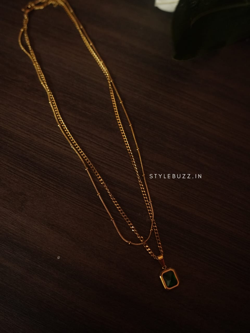 Anti Tarnish Double Chain With Green Square Shaped Locket