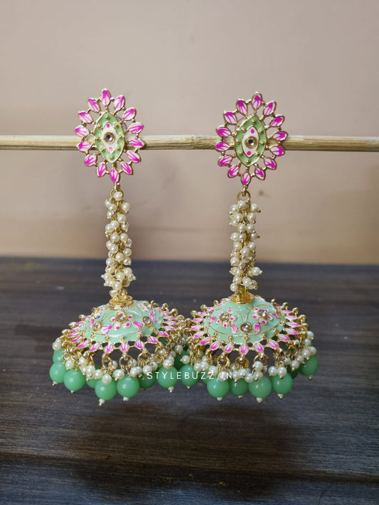 Gorgeous Earrings Jhumka With Lite Green Beads