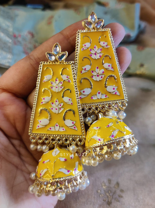 Stylish Yellow Colored Minakari Earrings