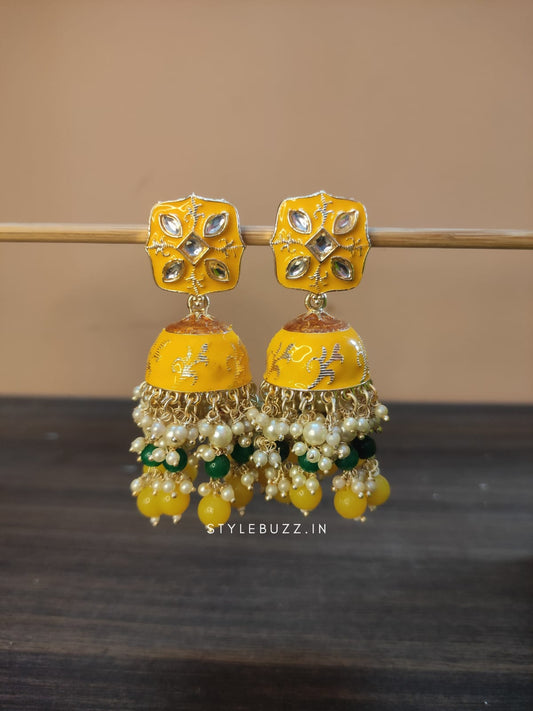 Meenakari Radhika Yellow Colored Jhumka