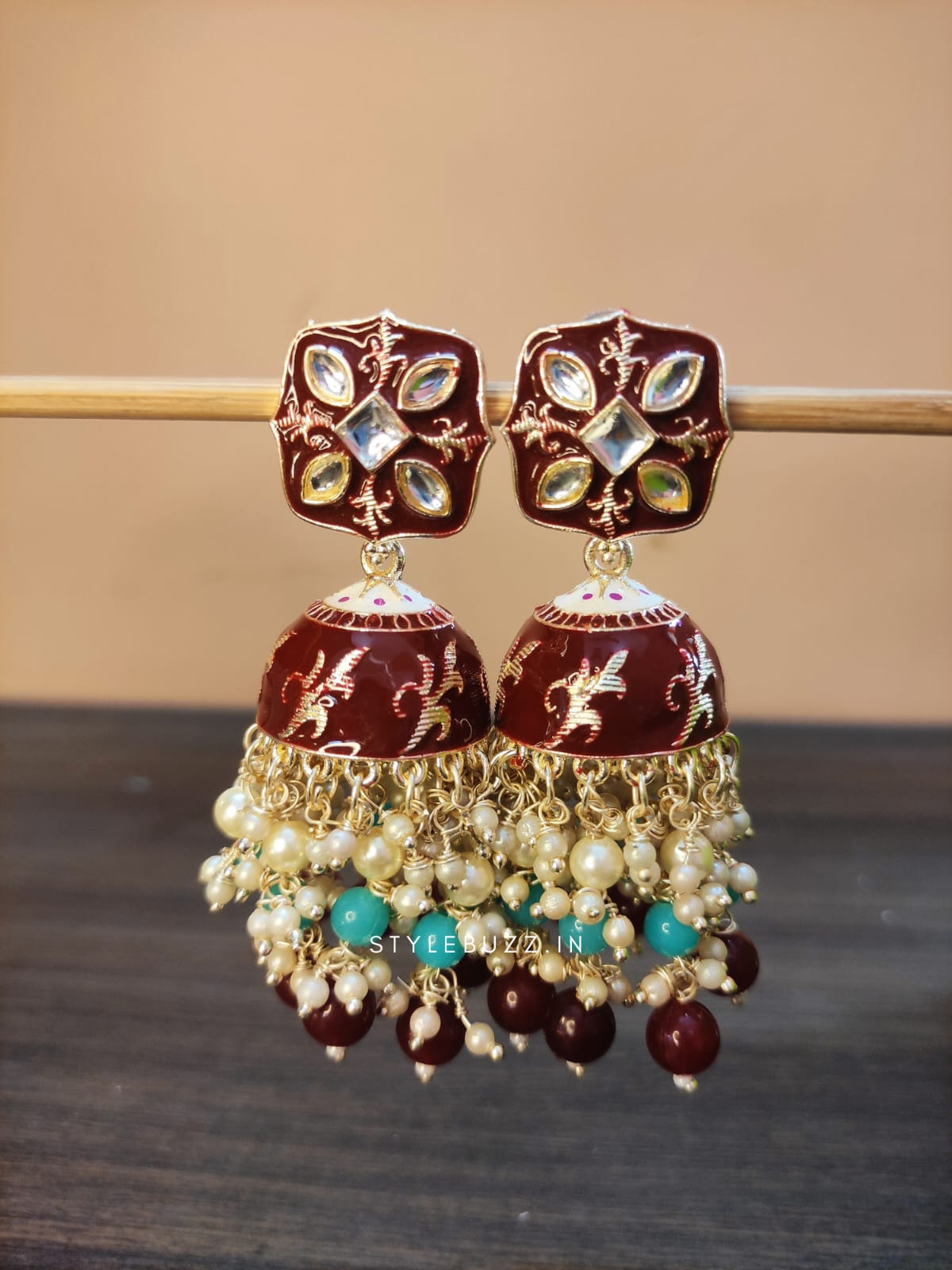 Bridal Meenakari Maroon Colored Earrings