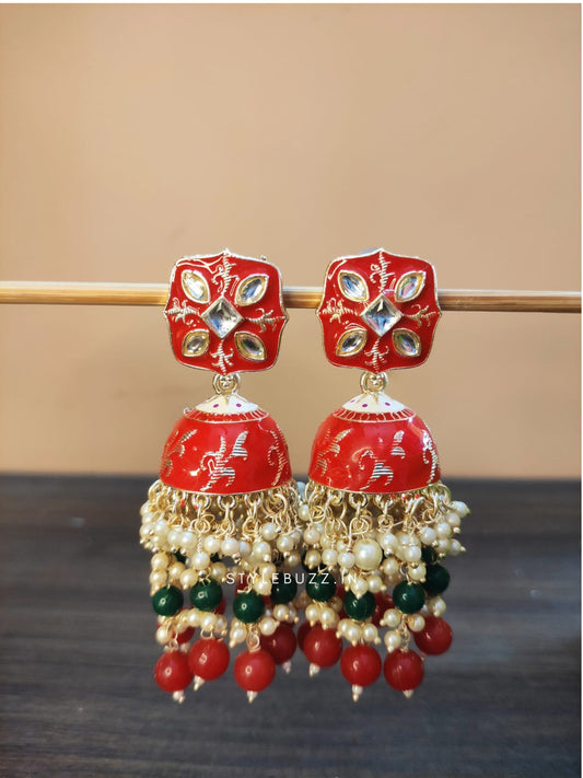 Meenakari Red Colored Latest Earrings