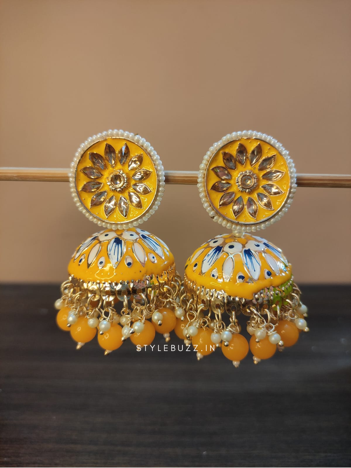 Meenakari Radhika Yellow Colored Earrings