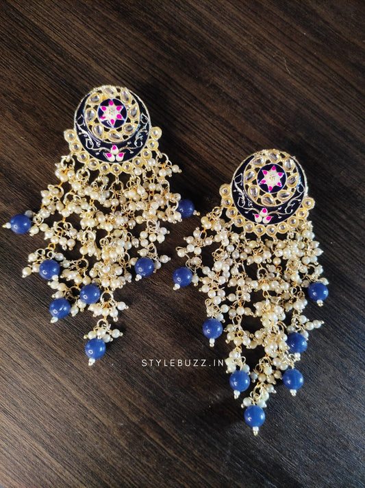 Gorgeous Blue Lahari Meenakari Eaarings For Woman